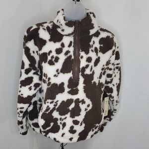 NWT Cow Print Fleece Half-Zip Pullover